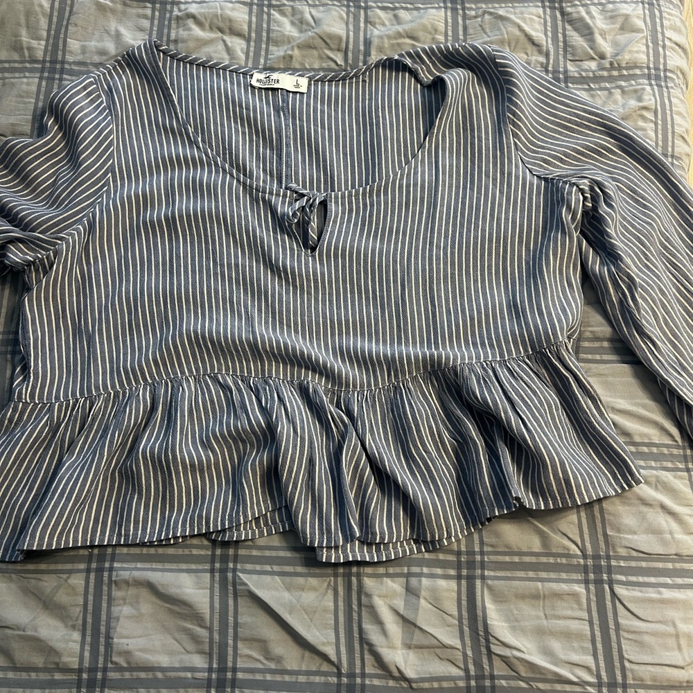Hollister Navy Striped Peplum Blouse